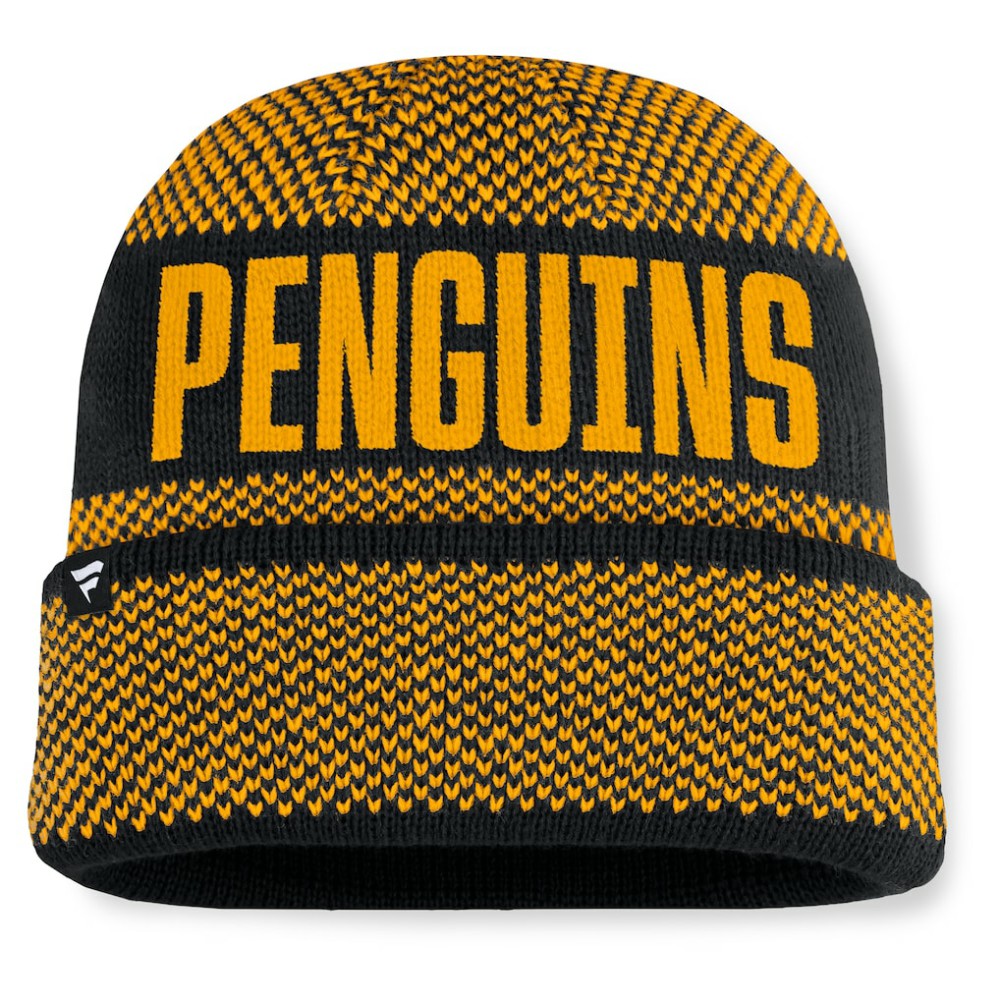 Pittsburgh Penguins Fanatics Fundamentals Shelter Cuffed Knit Hat - Black/Gold | US 202777528