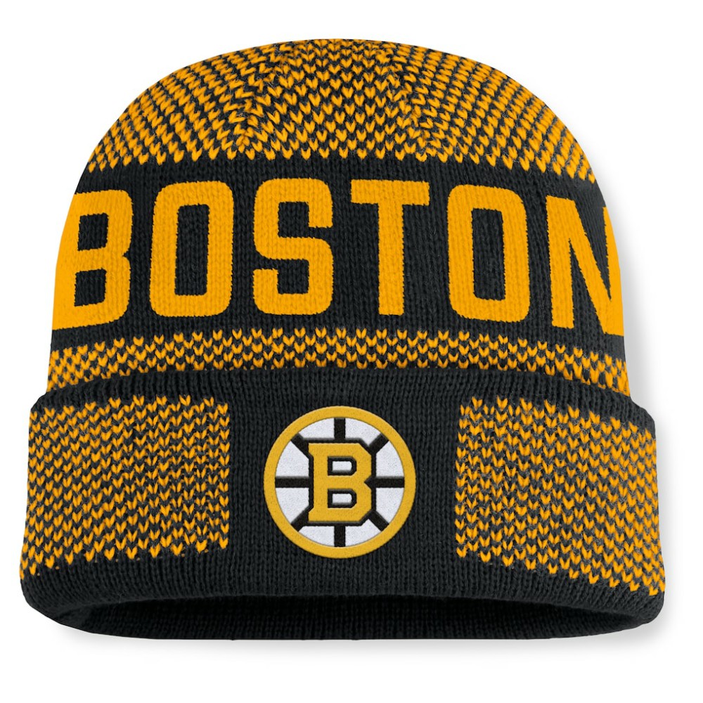 Boston Bruins Fanatics Fundamentals Shelter Cuffed Knit Hat - Black/Gold | US 202777549