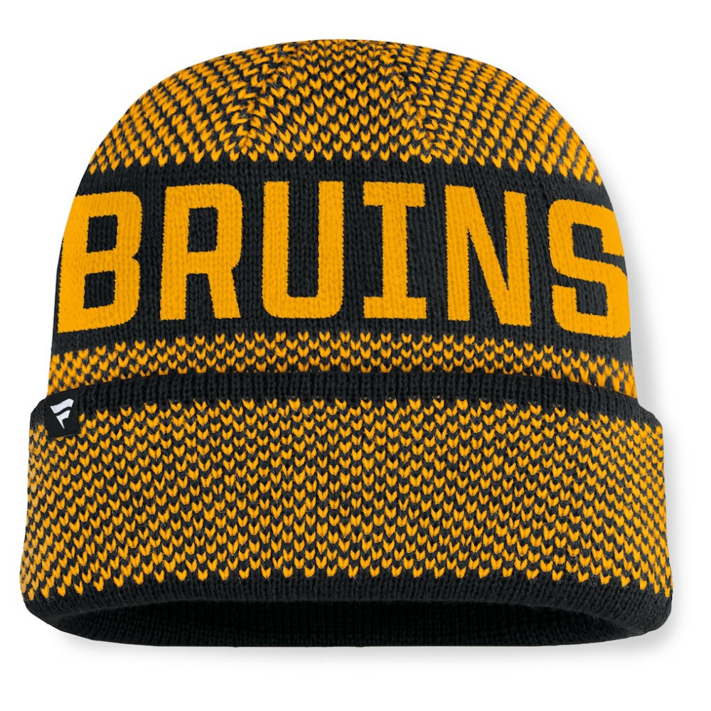 Boston Bruins Fanatics Fundamentals Shelter Cuffed Knit Hat - Black/Gold | US 202777549