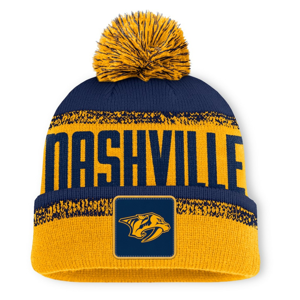 Nashville Predators Fanatics Fundamentals Thrive Cuffed Knit Hat with Pom - Gold/Navy | US 202777575