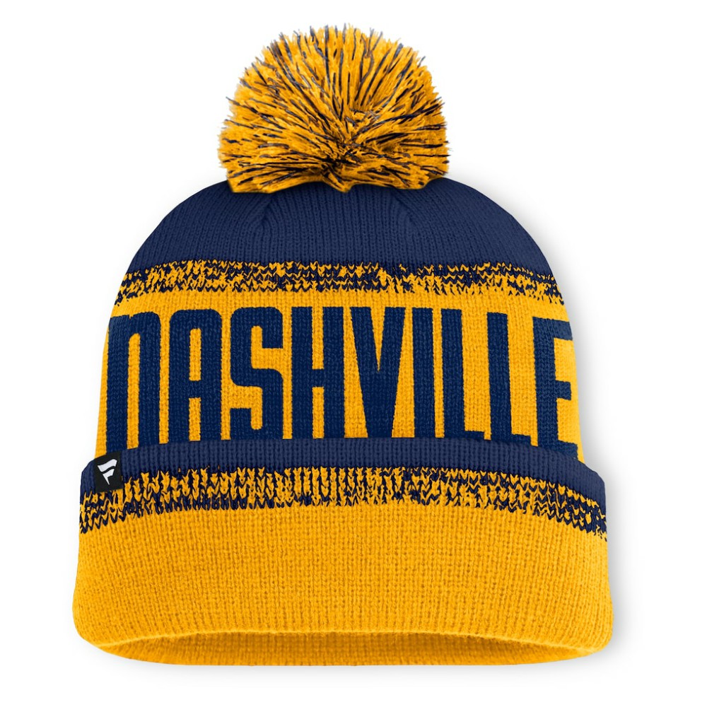 Nashville Predators Fanatics Fundamentals Thrive Cuffed Knit Hat with Pom - Gold/Navy | US 202777575