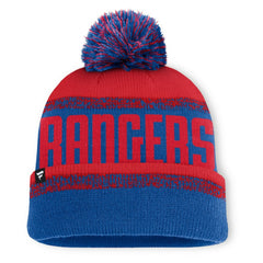 New York Rangers Fanatics Fundamentals Thrive Cuffed Knit Hat with Pom - Blue/Red | US 202777578