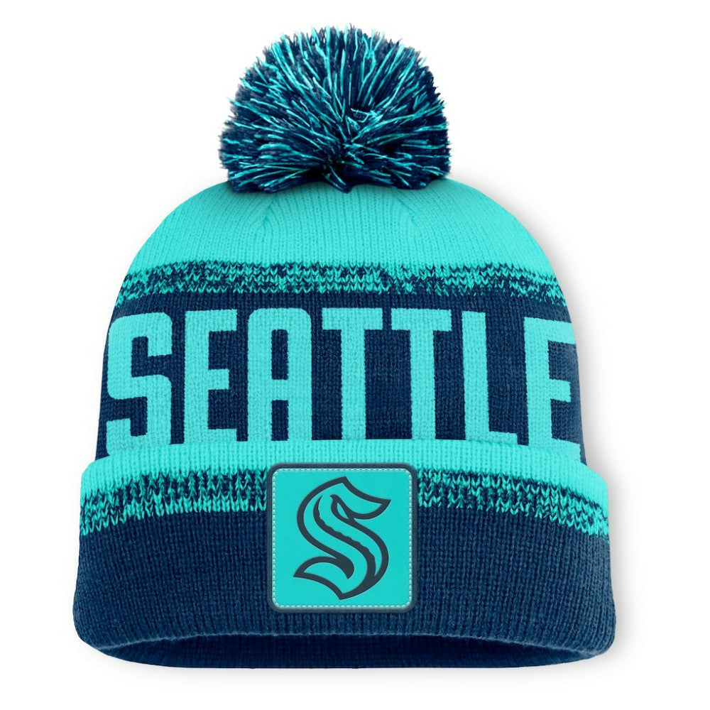 Seattle Kraken Fanatics Fundamentals Thrive Cuffed Knit Hat with Pom - Deep Sea Blue/Light Blue | US 202777583