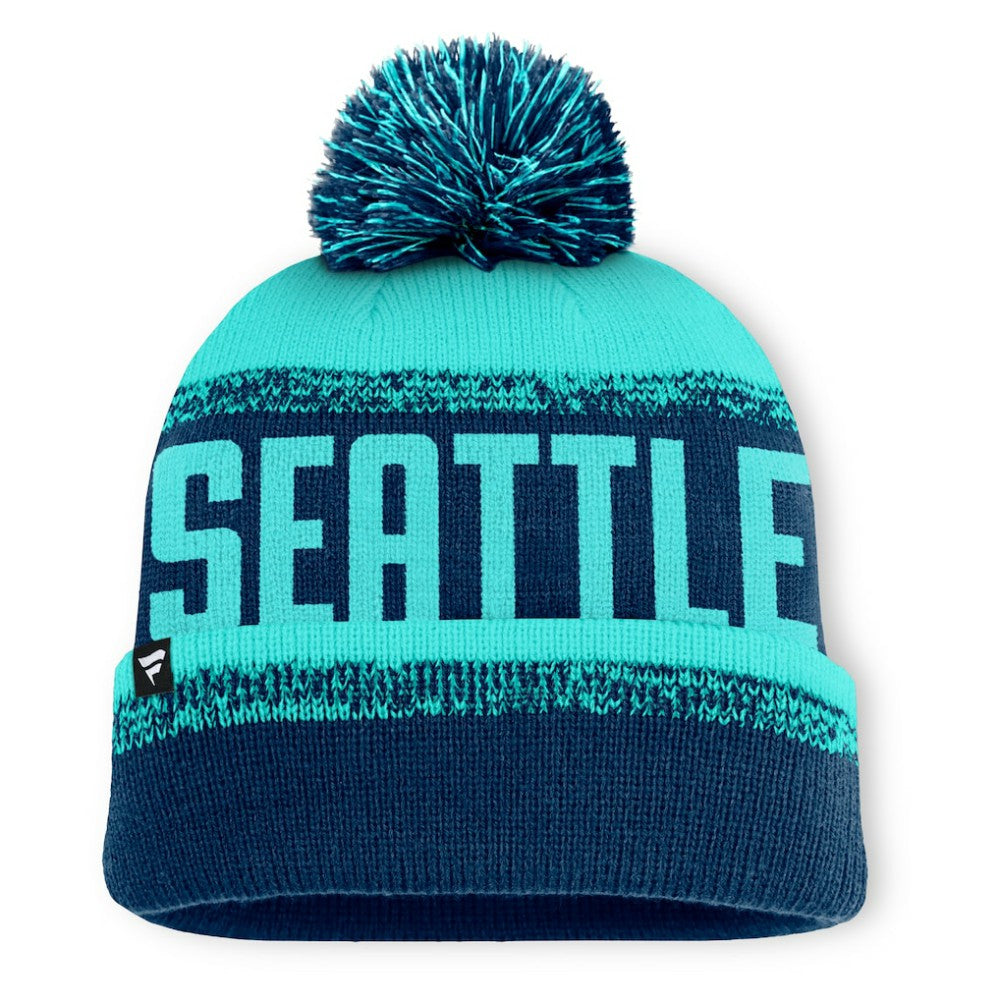 Seattle Kraken Fanatics Fundamentals Thrive Cuffed Knit Hat with Pom - Deep Sea Blue/Light Blue | US 202777583