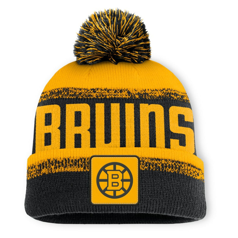 Boston Bruins Fanatics Fundamentals Thrive Cuffed Knit Hat with Pom - Black/Gold | US 202777598