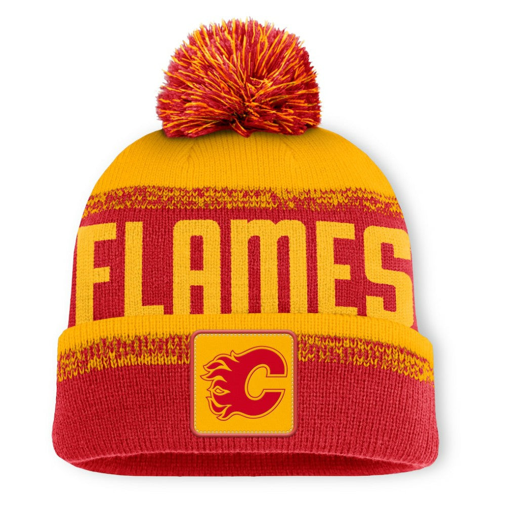 Calgary Flames Fanatics Fundamentals Thrive Cuffed Knit Hat with Pom - Red/Gold | US 202777602