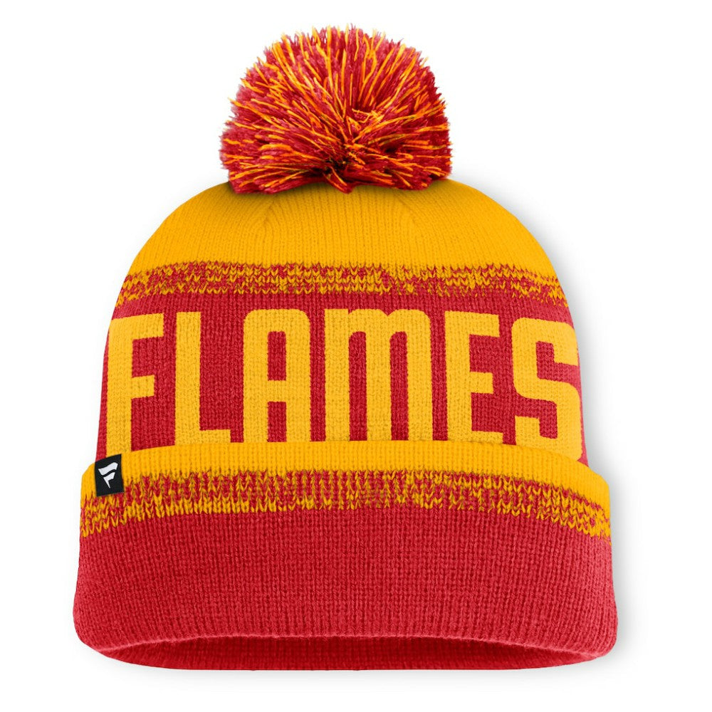 Calgary Flames Fanatics Fundamentals Thrive Cuffed Knit Hat with Pom - Red/Gold | US 202777602