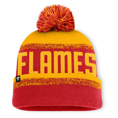 Calgary Flames Fanatics Fundamentals Thrive Cuffed Knit Hat with Pom - Red/Gold | US 202777602