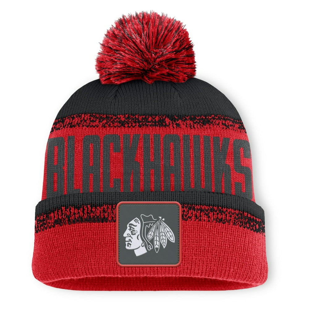 Chicago Blackhawks Fanatics Fundamentals Thrive Cuffed Knit Hat with Pom - Red/Black | US 202777604