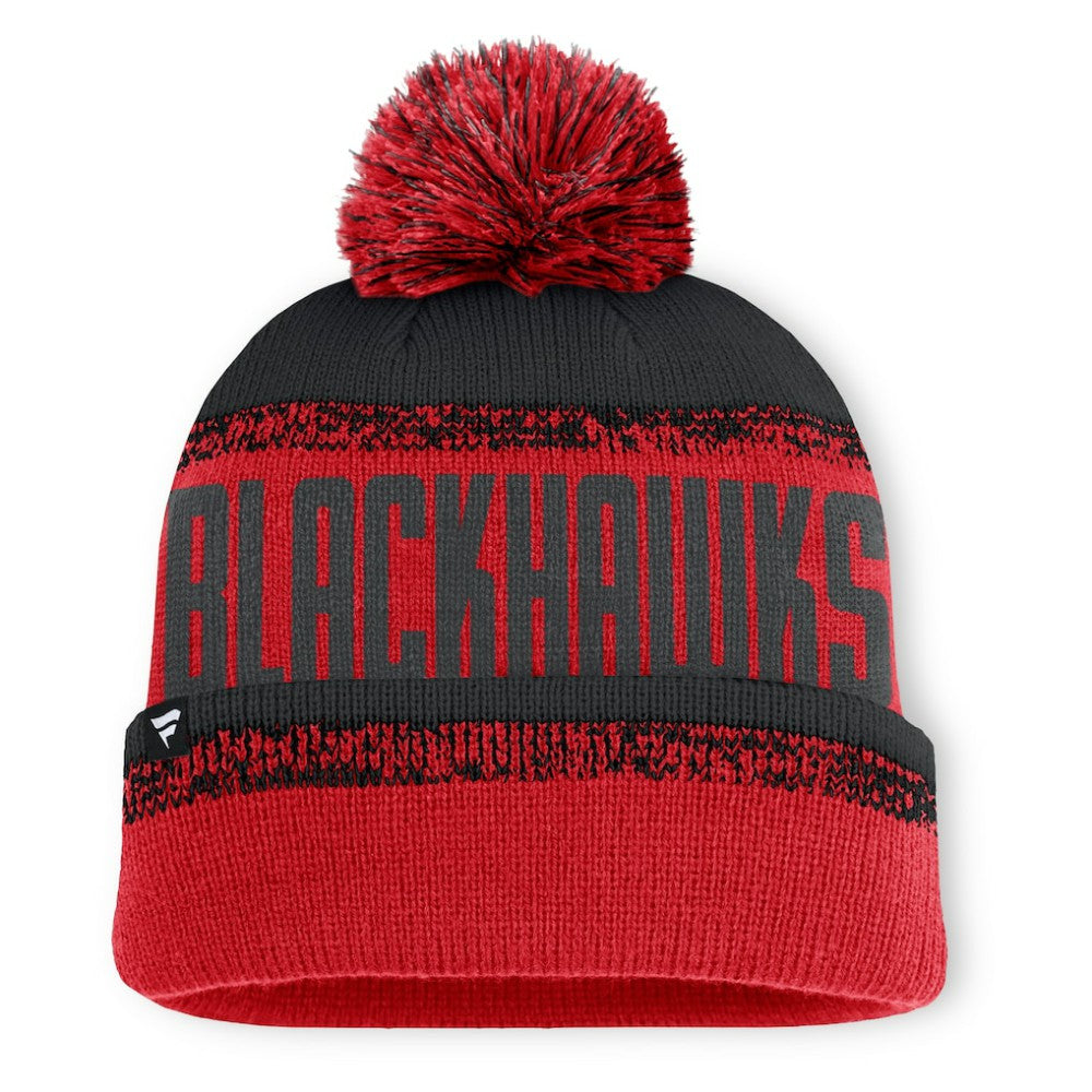 Chicago Blackhawks Fanatics Fundamentals Thrive Cuffed Knit Hat with Pom - Red/Black | US 202777604