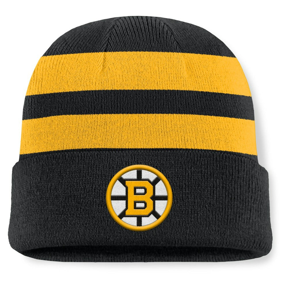 Boston Bruins Fanatics Fundamental Swipe Stripe Cuffed Knit Hat - Black/Gold | US 202777607
