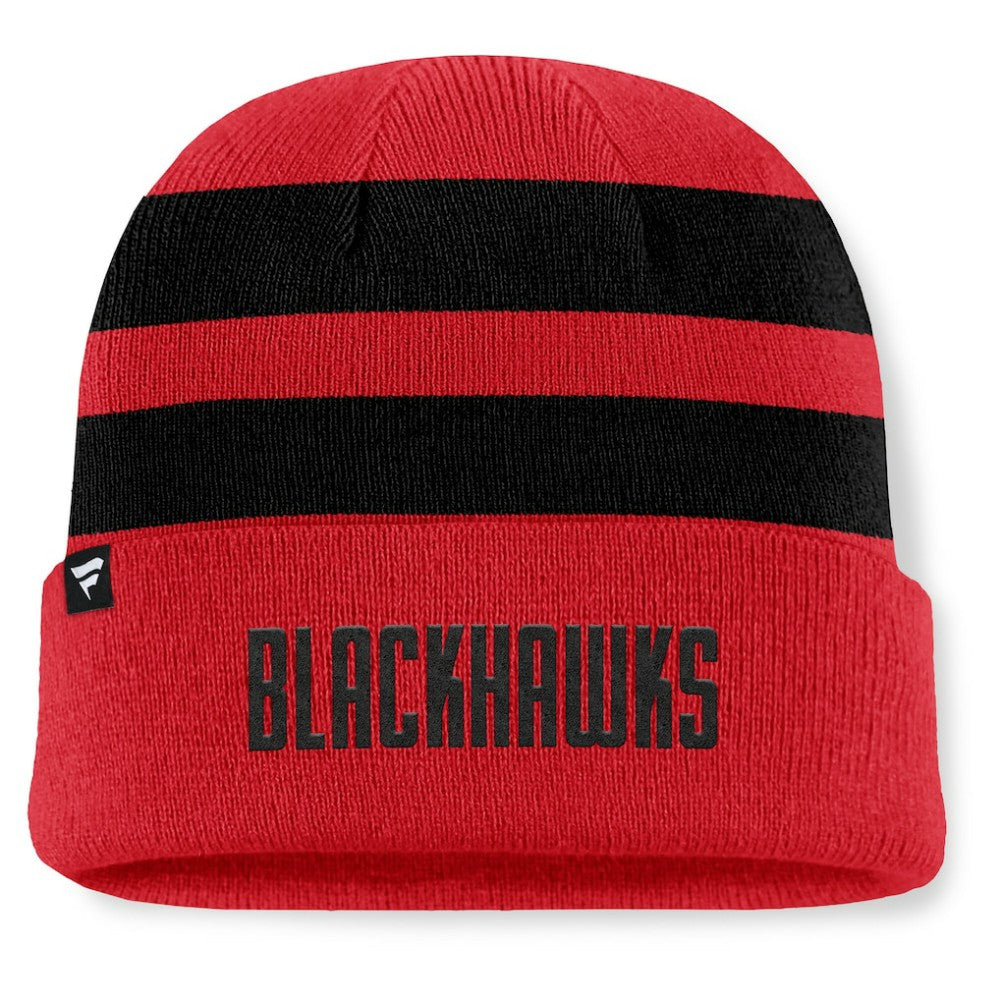 Chicago Blackhawks Fanatics Fundamental Swipe Stripe Cuffed Knit Hat - Red/Black | US 202777608