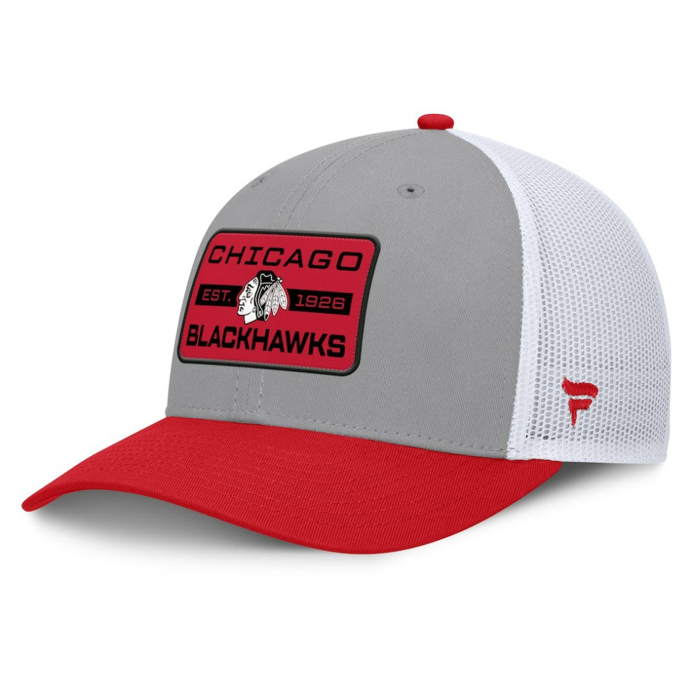 Chicago Blackhawks Fanatics Fundamental Adapt Trucker Adjustable Hat - Gray/Red | US 202777677