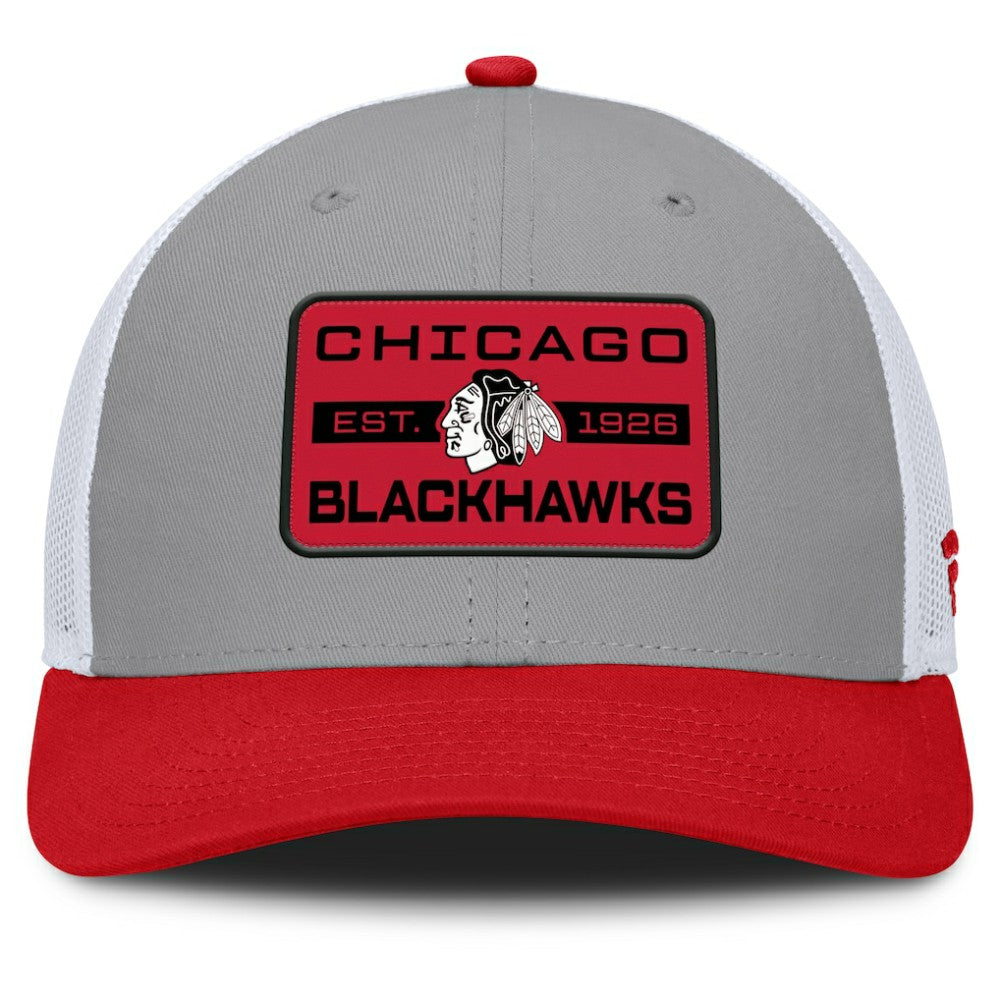 Chicago Blackhawks Fanatics Fundamental Adapt Trucker Adjustable Hat - Gray/Red | US 202777677