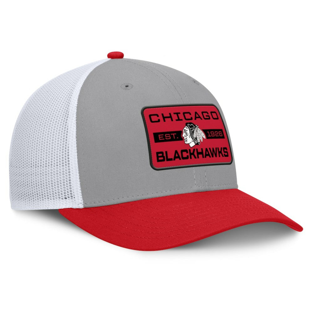 Chicago Blackhawks Fanatics Fundamental Adapt Trucker Adjustable Hat - Gray/Red | US 202777677
