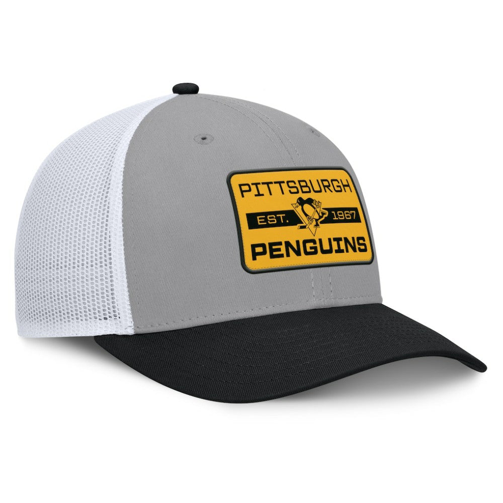 Pittsburgh Penguins Fanatics Fundamental Adapt Trucker Adjustable Hat - Gray/Black | US 202777680