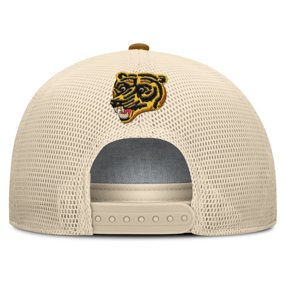 Boston Bruins Fanatics Heritage Fetch A-Frame Trucker Adjustable Hat - Brown/Cream | US 202777706