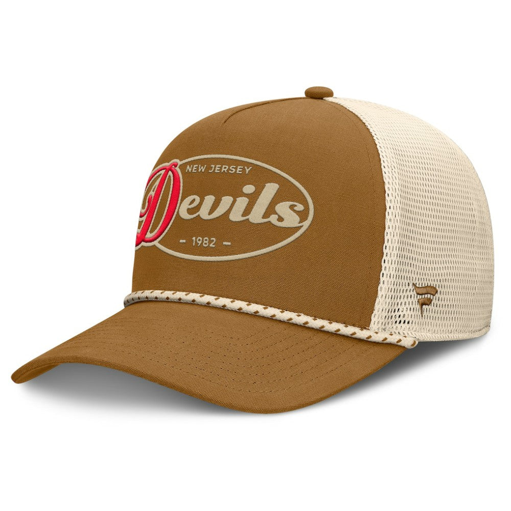 New Jersey Devils Fanatics Heritage Fetch A-Frame Trucker Adjustable Hat - Brown/Cream | US 202777710