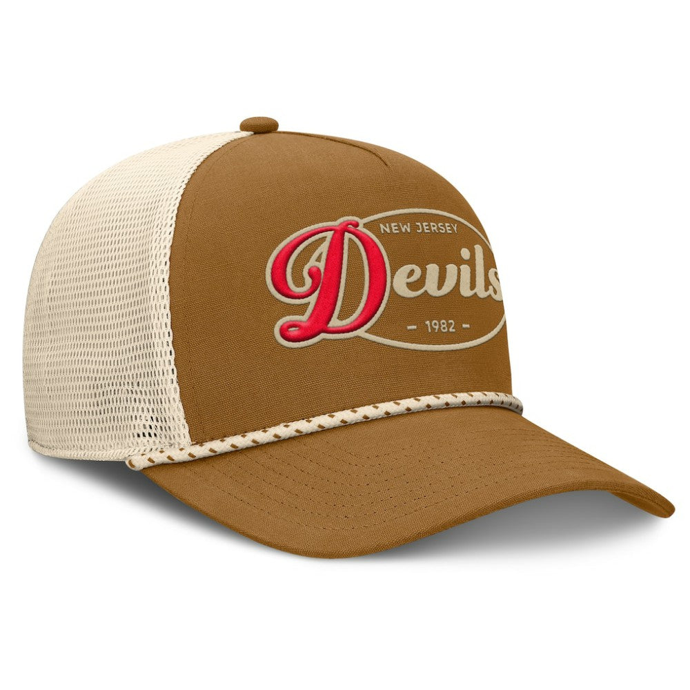 New Jersey Devils Fanatics Heritage Fetch A-Frame Trucker Adjustable Hat - Brown/Cream | US 202777710