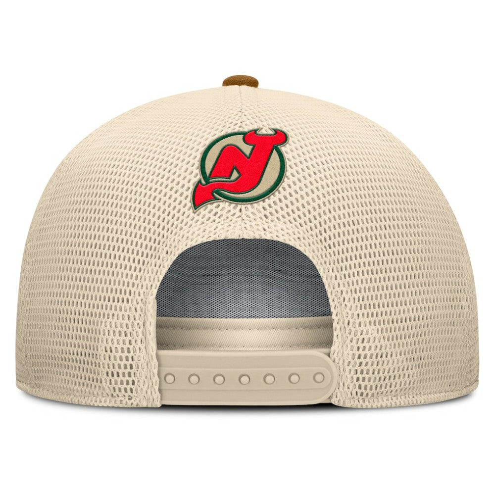New Jersey Devils Fanatics Heritage Fetch A-Frame Trucker Adjustable Hat - Brown/Cream | US 202777710