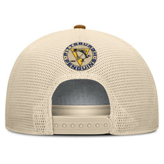 Pittsburgh Penguins Fanatics Heritage Fetch A-Frame Trucker Adjustable Hat - Brown/Cream | US 202777712
