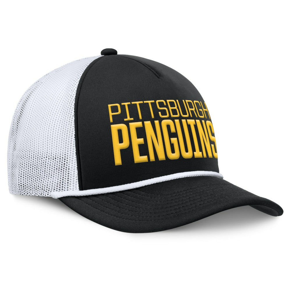 Pittsburgh Penguins Fanatics Heritage Dutch A-Frame Trucker Adjustable Hat - Black/White | US 202777750