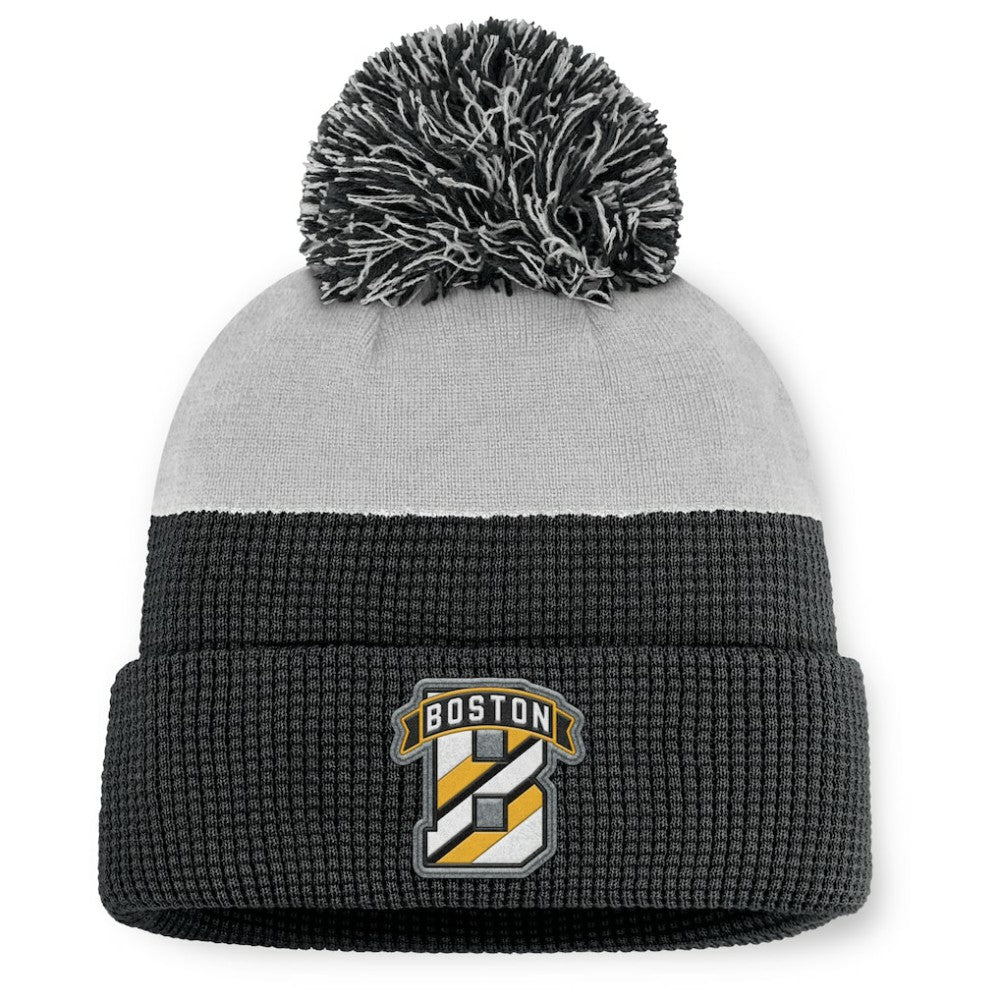 Boston Bruins Fanatics Authentic Pro Home Ice Cuffed Knit Hat with Pom - Black/Gray | US 202777817