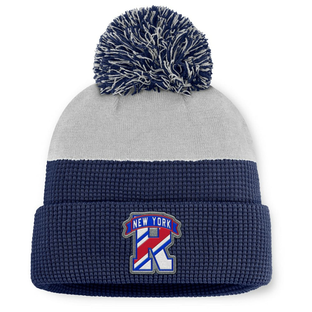 New York Rangers Fanatics Authentic Pro Home Ice Cuffed Knit Hat with Pom - Navy/Gray | US 202777819