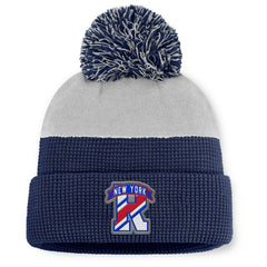 New York Rangers Fanatics Authentic Pro Home Ice Cuffed Knit Hat with Pom - Navy/Gray | US 202777819