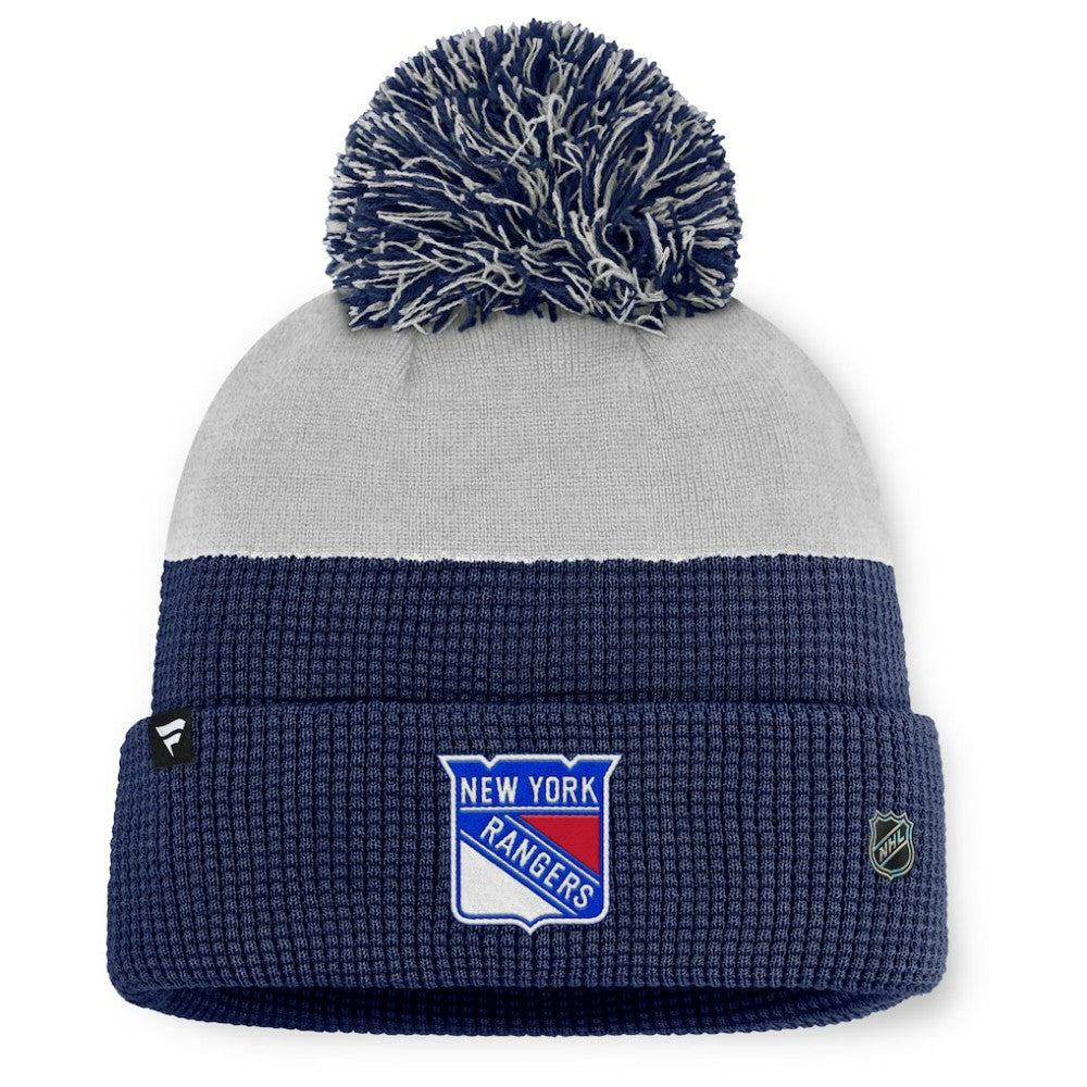 New York Rangers Fanatics Authentic Pro Home Ice Cuffed Knit Hat with Pom - Navy/Gray | US 202777819
