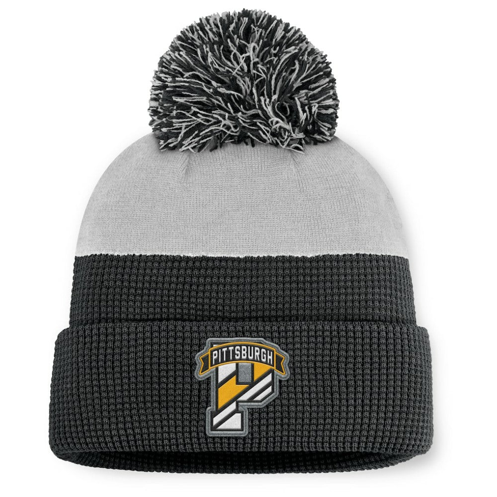 Pittsburgh Penguins Fanatics Authentic Pro Home Ice Cuffed Knit Hat with Pom - Black/Gray | US 202777822
