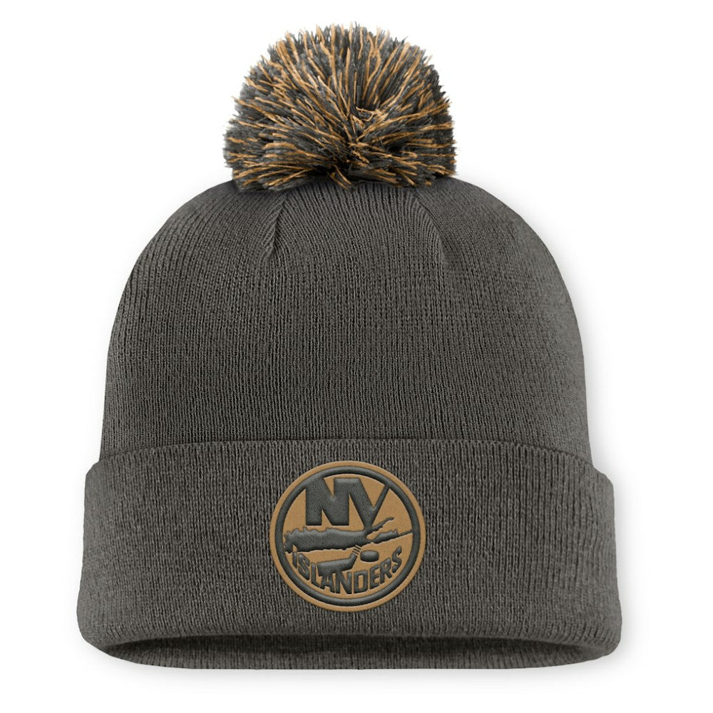 New York Islanders Fanatics Authentic Pro Military Appreciation Cuffed Knit Hat with Pom - Charcoal | US 202777898
