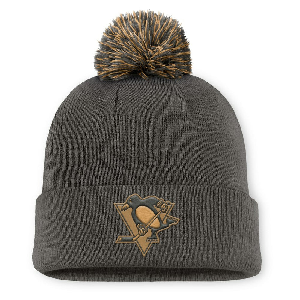 Pittsburgh Penguins Fanatics Authentic Pro Military Appreciation Cuffed Knit Hat with Pom - Charcoal | US 202777901