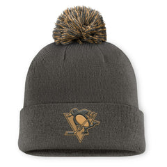 Pittsburgh Penguins Fanatics Authentic Pro Military Appreciation Cuffed Knit Hat with Pom - Charcoal | US 202777901