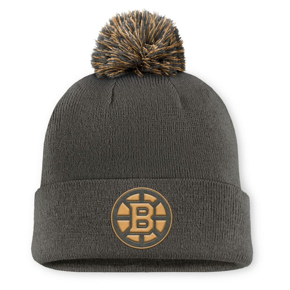 Boston Bruins Fanatics Authentic Pro Military Appreciation Cuffed Knit Hat with Pom - Charcoal | US 202777904