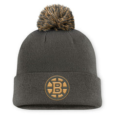 Boston Bruins Fanatics Authentic Pro Military Appreciation Cuffed Knit Hat with Pom - Charcoal | US 202777904