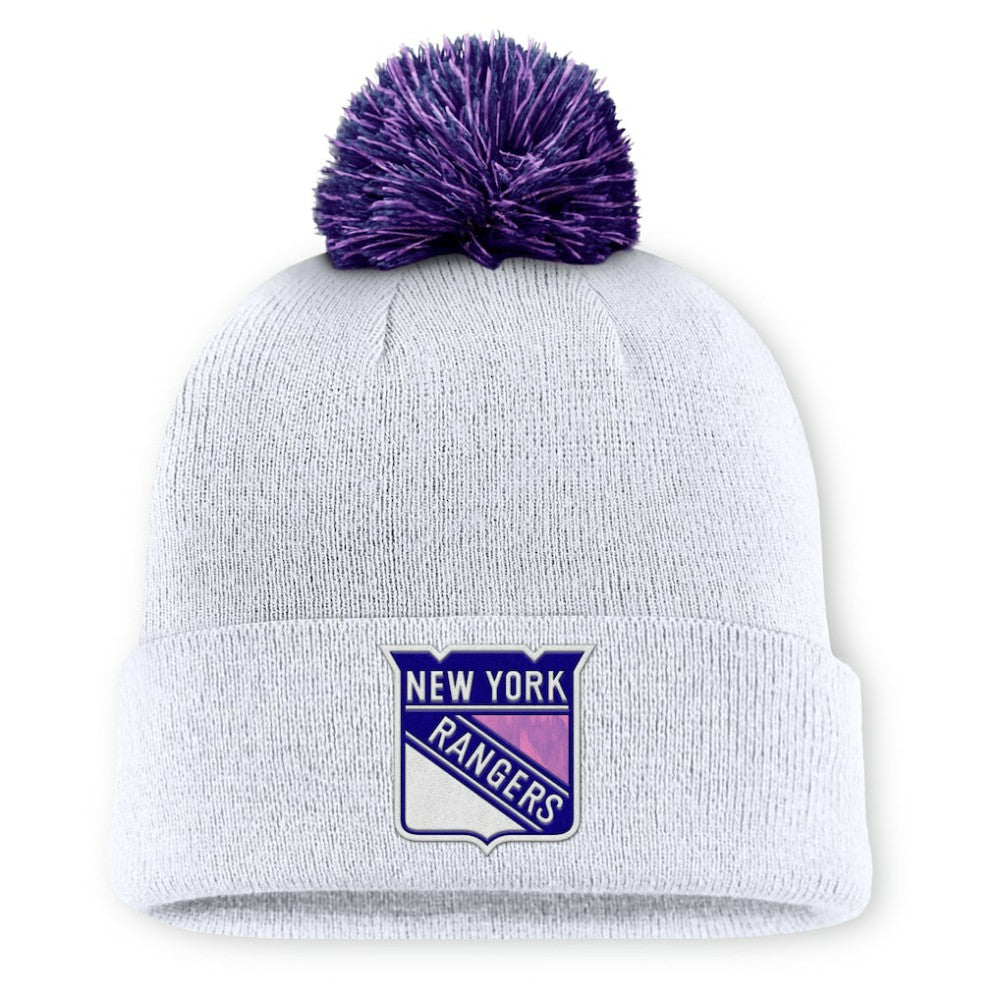 New York Rangers Fanatics Authentic Pro Hockey Fights Cancer Cuffed Knit Hat with Pom - White | US 202777934