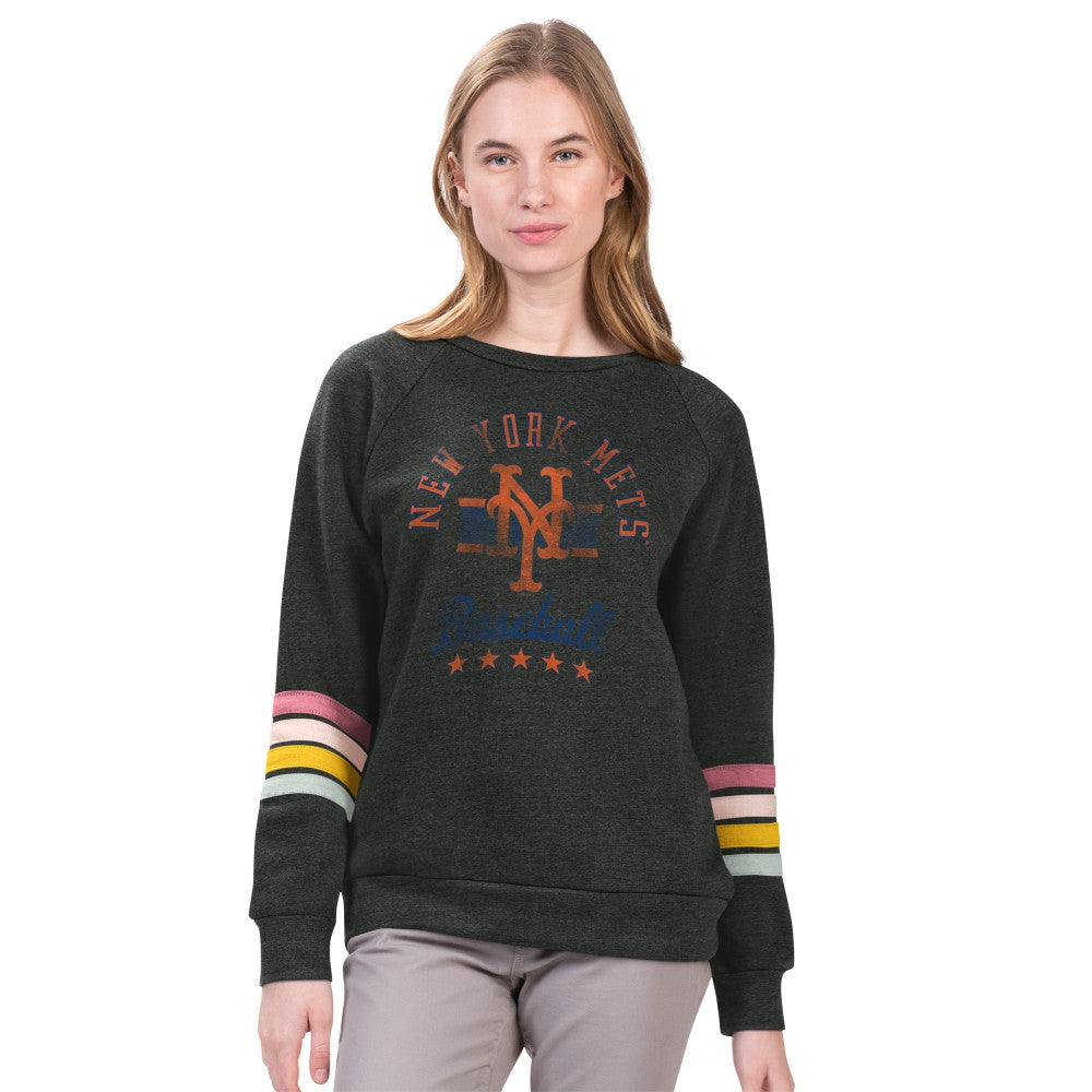 New York Mets G-III 4Her by Carl Banks Women's Allana Stripe Pullover Sweatshirt - Charcoal Pullover