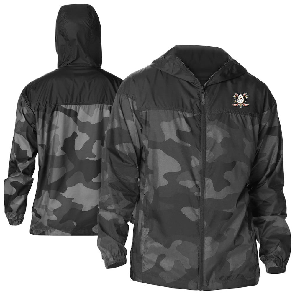 Anaheim Ducks Columbia Camo Flash Challenger Omni-Shade Full-Zip Hoodie Windbreaker - Black | US 202780756