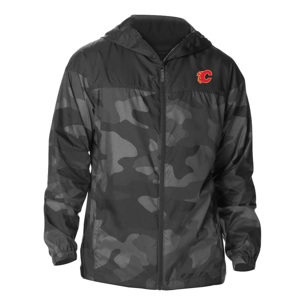 Calgary Flames Columbia Camo Flash Challenger Omni-Shade Full-Zip Hoodie Windbreaker - Black | US 202780761