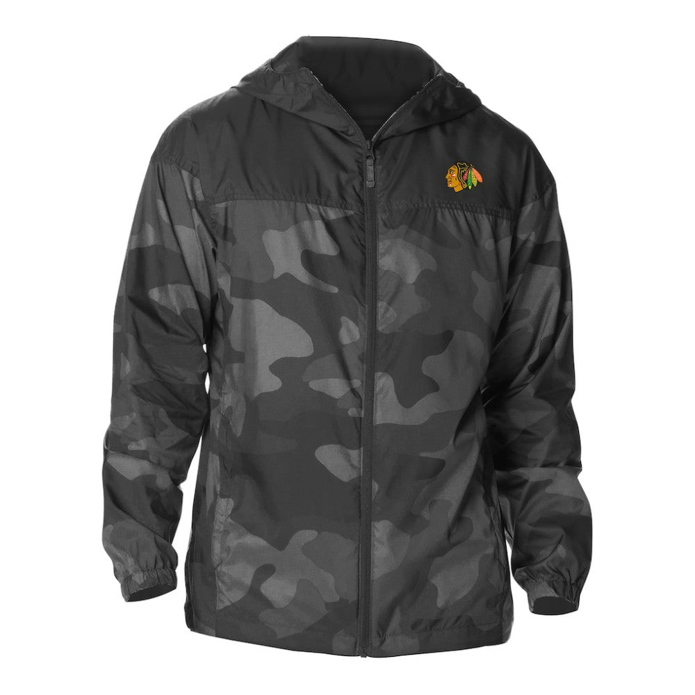 Chicago Blackhawks Columbia Camo Flash Challenger Omni-Shade Full-Zip Hoodie Windbreaker - Black | US 202780765
