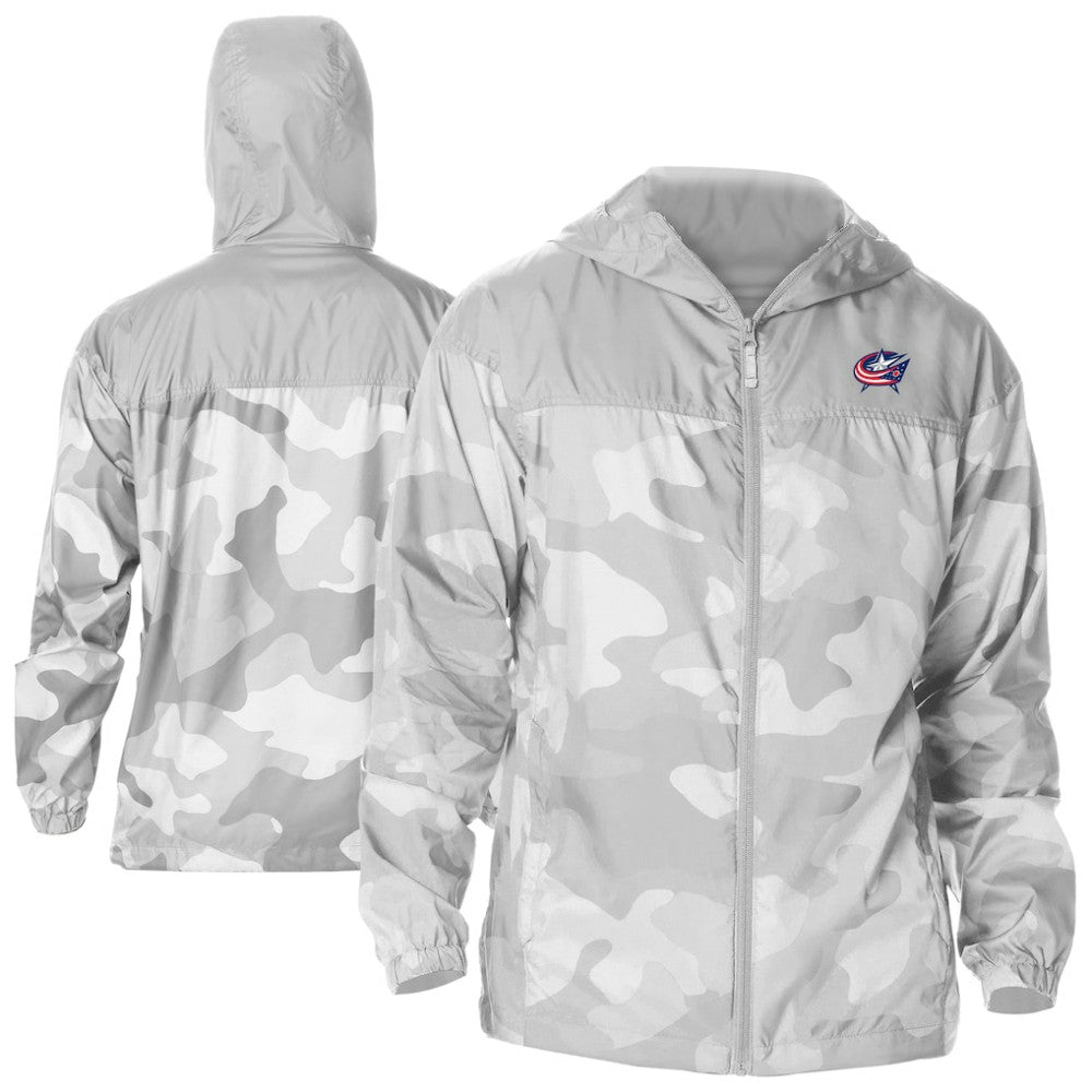 Columbus Blue Jackets Columbia Camo Flash Challenger Omni-Shade Full-Zip Hoodie Windbreaker - Gray | US 202780770