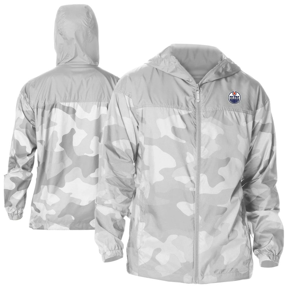 Edmonton Oilers Columbia Camo Flash Challenger Omni-Shade Full-Zip Hoodie Windbreaker - Gray | US 202780775
