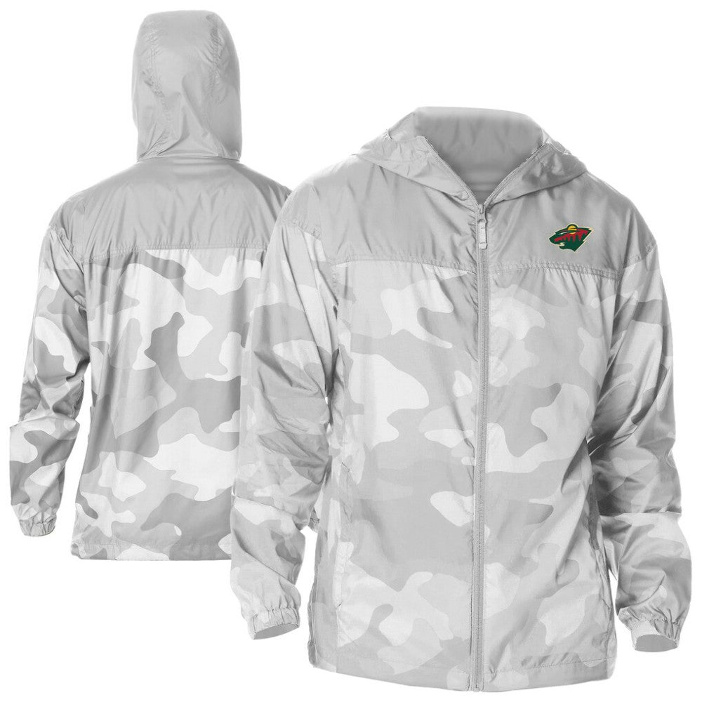 Minnesota Wild Columbia Camo Flash Challenger Omni-Shade Full-Zip Hoodie Windbreaker - Gray | US 202780783