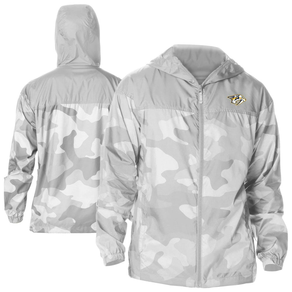 Nashville Predators Columbia Camo Flash Challenger Omni-Shade Full-Zip Hoodie Windbreaker - Gray | US 202780787