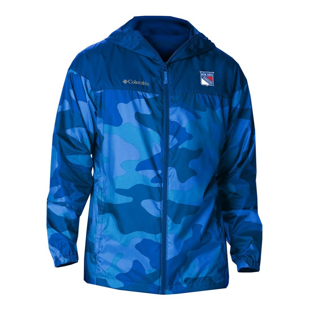 New York Rangers Columbia Camo Flash Challenger Omni-Shade Full-Zip Hoodie Windbreaker - Blue | US 202780792
