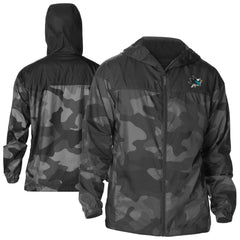 San Jose Sharks Columbia Camo Flash Challenger Omni-Shade Full-Zip Hoodie Windbreaker - Black | US 202780802