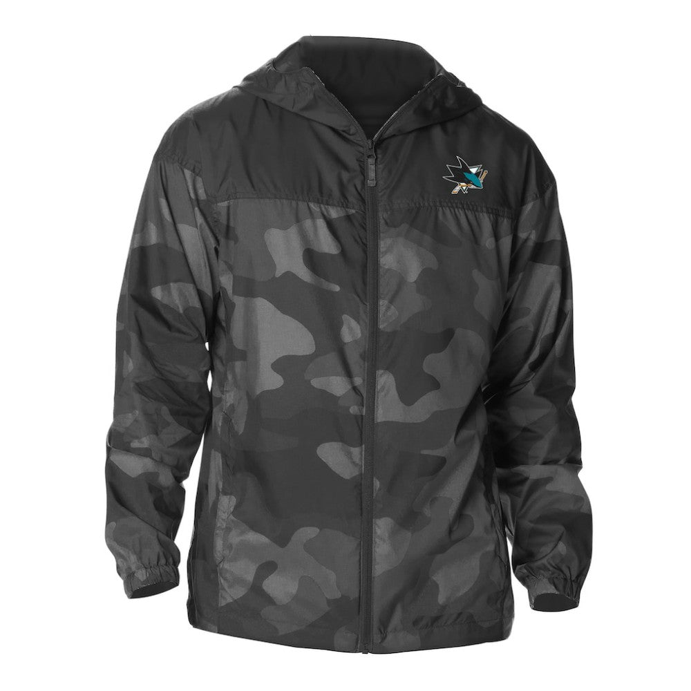 San Jose Sharks Columbia Camo Flash Challenger Omni-Shade Full-Zip Hoodie Windbreaker - Black | US 202780802