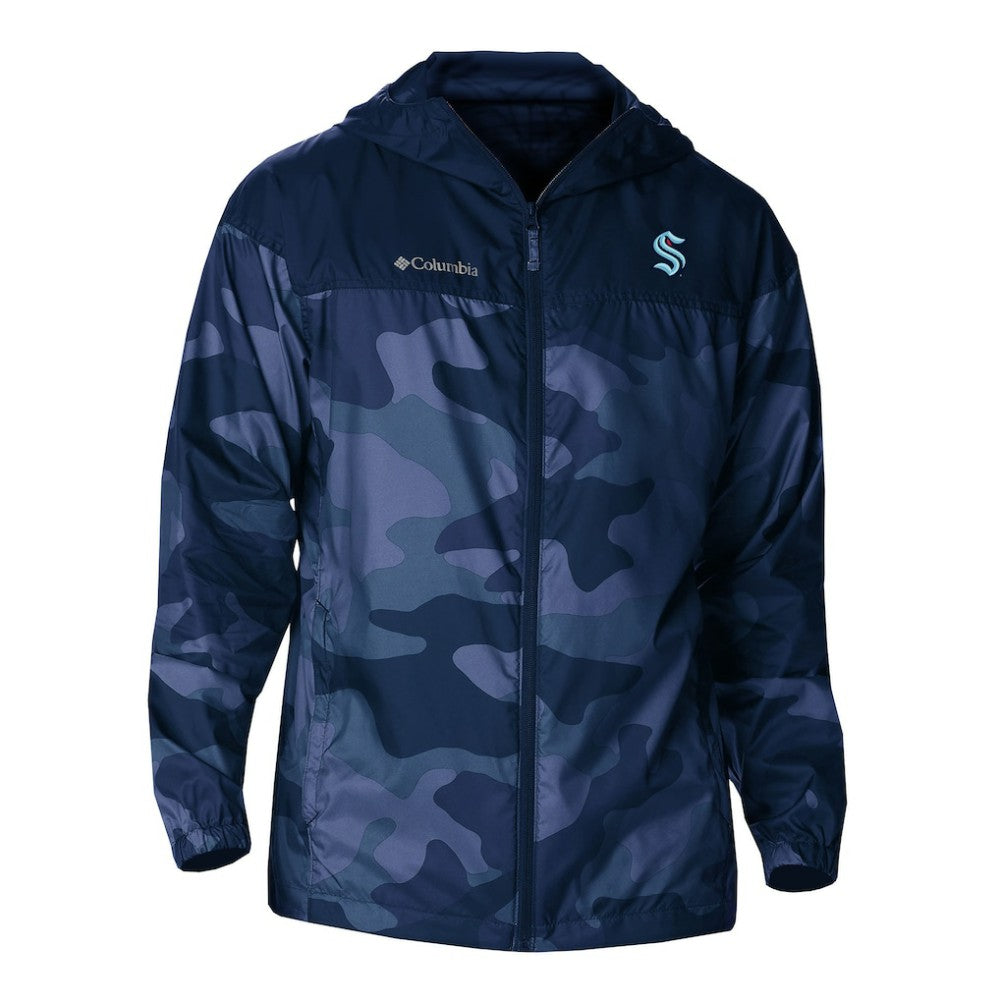 Seattle Kraken Columbia Camo Flash Challenger Omni-Shade Full-Zip Hoodie Windbreaker - Navy | US 202780804