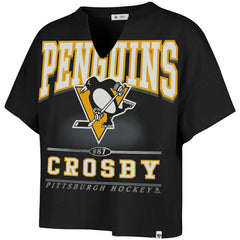 Sidney Crosby Pittsburgh Penguins '47 Women's Elation Name & Number Oversized Notch Neck T-Shirt - Black | US 202784300